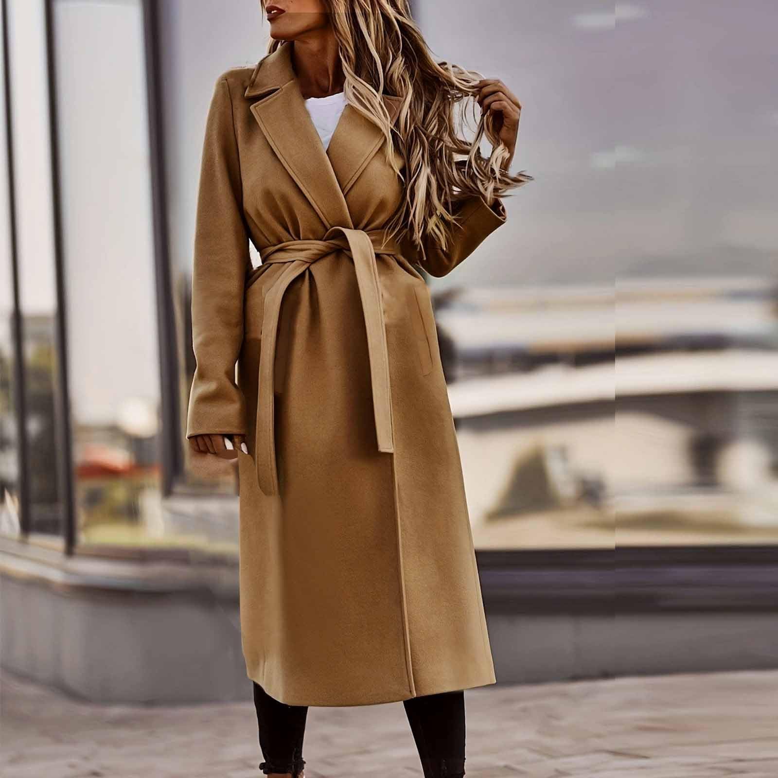 HAOLEI Cappotto Donna Lana Trench Moda Coat Lana Elegante Trench Donna Doppiopetto/Cintura Stile Cappotto con Risvolto Elegante Classico retrò di Tendenza Cardigan Giubbotto