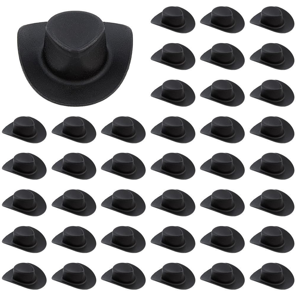 DICOSMETIC 40Pcs Mini Western Cowboy Cowgirl Hat Plastic Doll Hat Black Miniature Hats Cute Tiny Hats for Cake Topper Doll Dress Up Dollhouse Decoration Party Accessories — image 1