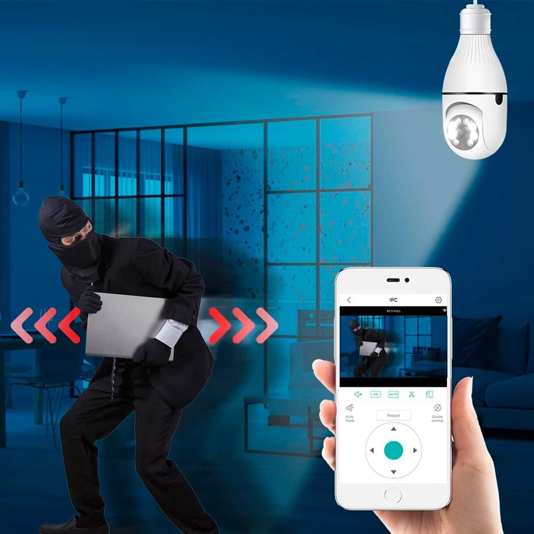 Mediawave Store - 4 pz Telecamera Wi-Fi, Camera Nascosta, Lampada Esterno, Interno, Lampadina Zoom Cam, Sicurezza Casa, Visione Notturna,Audio Bidirezionale, Controllo da Remoto
