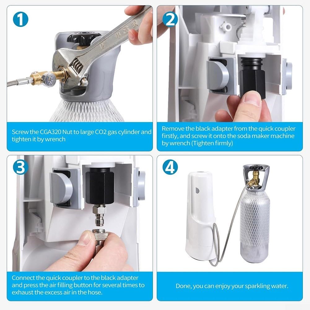 Adaptateur direct pour bouteille de gaz CGA-320 vers TR21-4 de 152 cm | Tuyau haute pression en acier inoxydable, manomètre et valve de purge pour machines à gazéifier Sodastream, Drinkmate, Aarke,