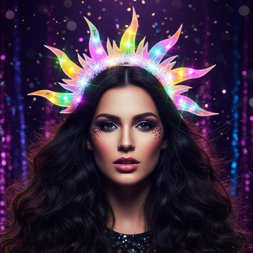 DRESBE Light Up Fire Headband LED Sun Goddess Halo Headbands Flame Party Rave Hair Accessories for Women - Image 4