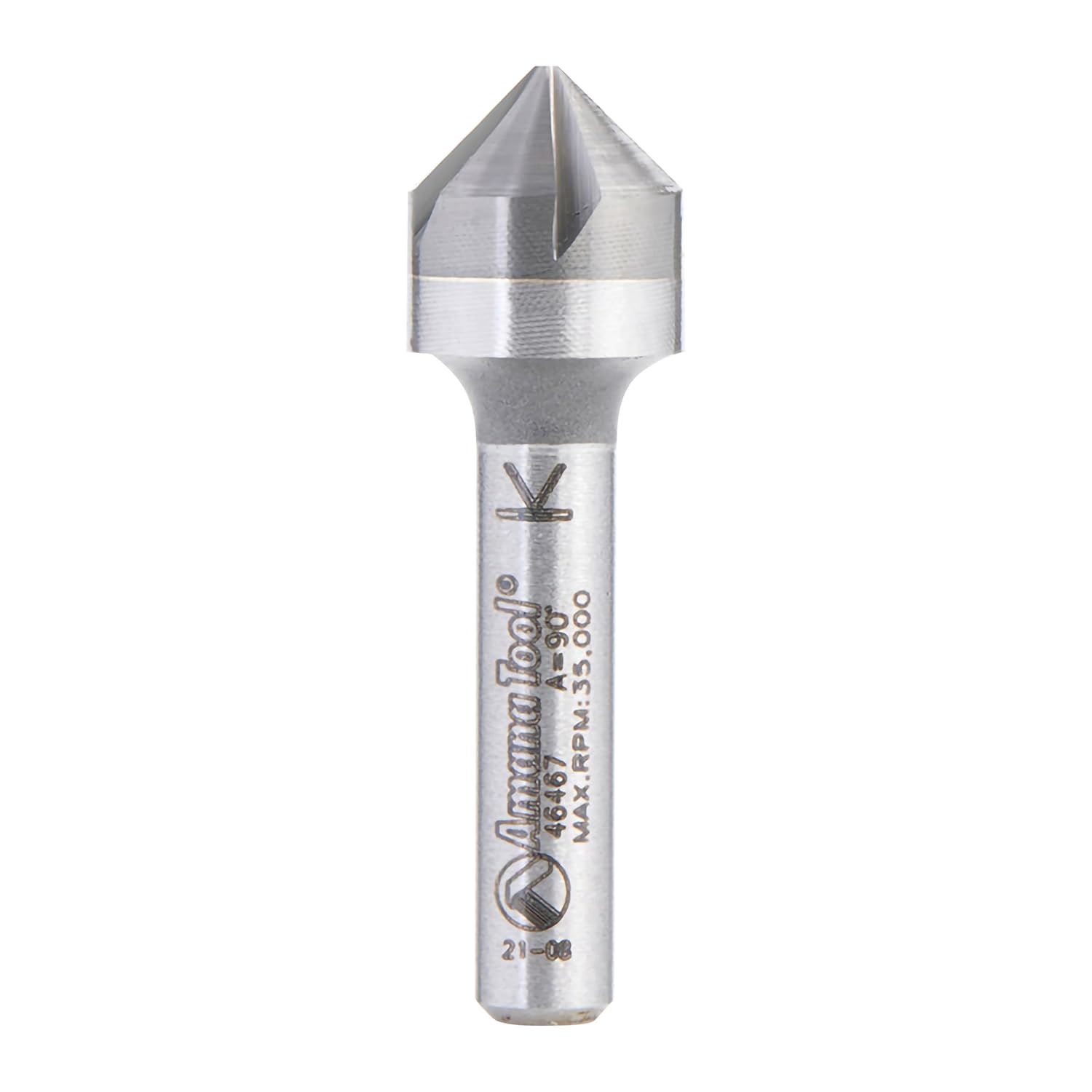 Amana Tool CNC Solid Carbide 5 Flute Countersink and Chamfer Router Bit, 46467, 90 Degree Angle x 1/2 D x 1/4 CH x 1/4 Shank x 1-3/4 Inch Long