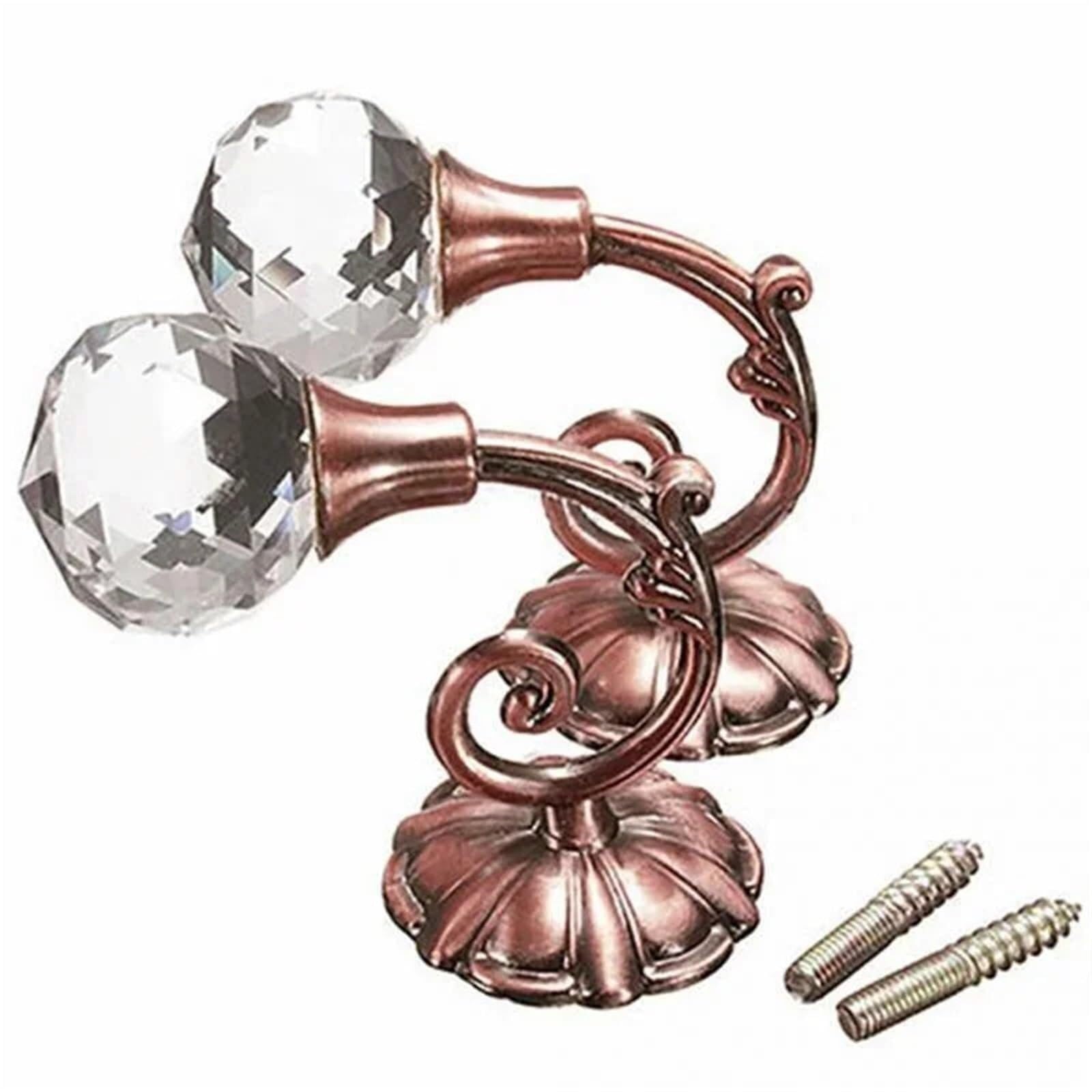 Tie Backs For Curtains 2pcs Metal Crystal Glass Curtain Holdback Wall Tie Back Hooks Hanger Holder Window Accessories(Color-1)