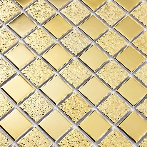 Hominter 5-Sheets Gold Square Ceramic Floor and Wall Tile Skid-Resistant Glazed Porcelain Mosaic for Bathroom Shower and Kitchen Backsplash HD-062 Hominter 5-Sheets Gold Square Ceramic Floor and Wall Tile Skid-Resistant Glazed Porcelain Mosaic for Bathroom Shower and Kitchen Backsplash HD-062