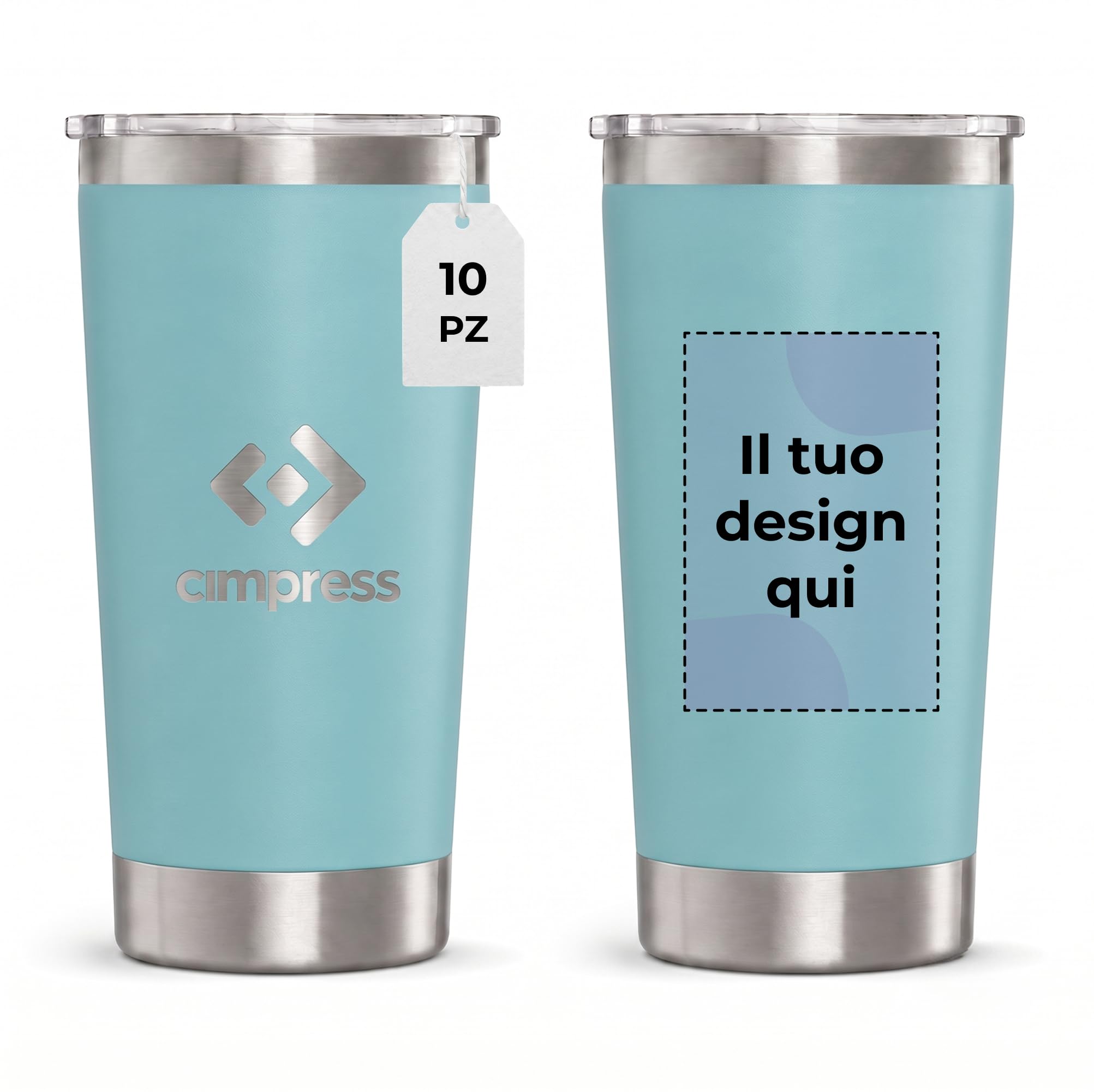Cimpress Tazza termica personalizzata, 562 ml, doppia parete, Blu ghiaccio | Personalizzabile con foto, logo o testo, senza BPA, bicchiere termico da viaggio per ufficio, aziende ed eventi