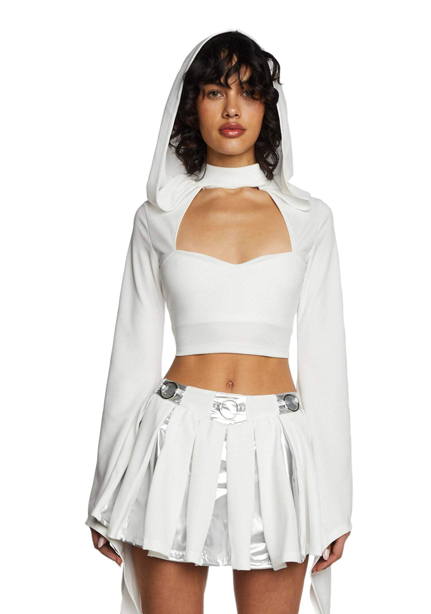 Dolls Kill Sexy Space Princess Costume for Women - Star Galactic Skirt Outfit by Trickz N' Treatz, White, Large