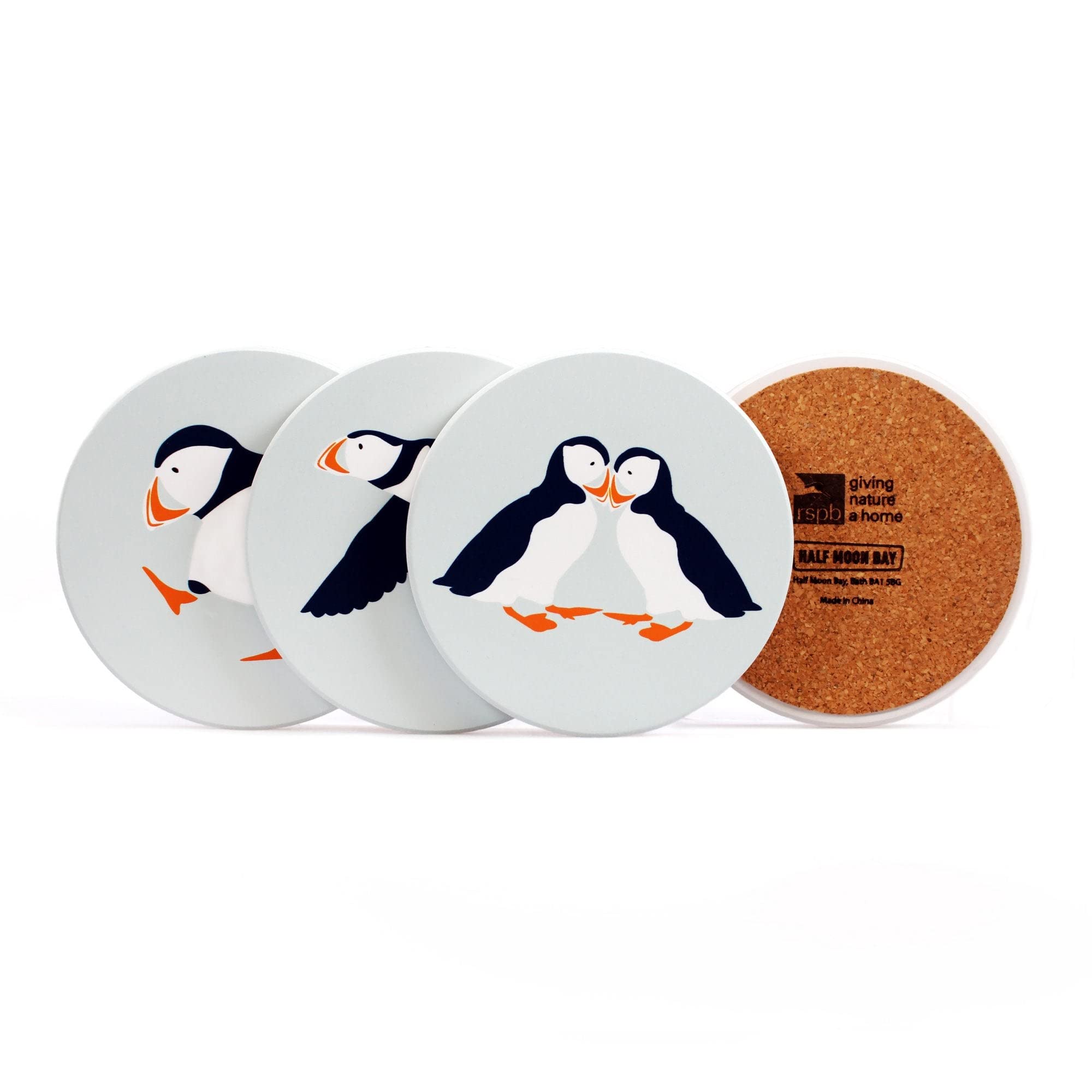 Half Moon Bay Powder Blue Rspb - Coasters - Rspb Set Of 4 Coasters - Puffins
