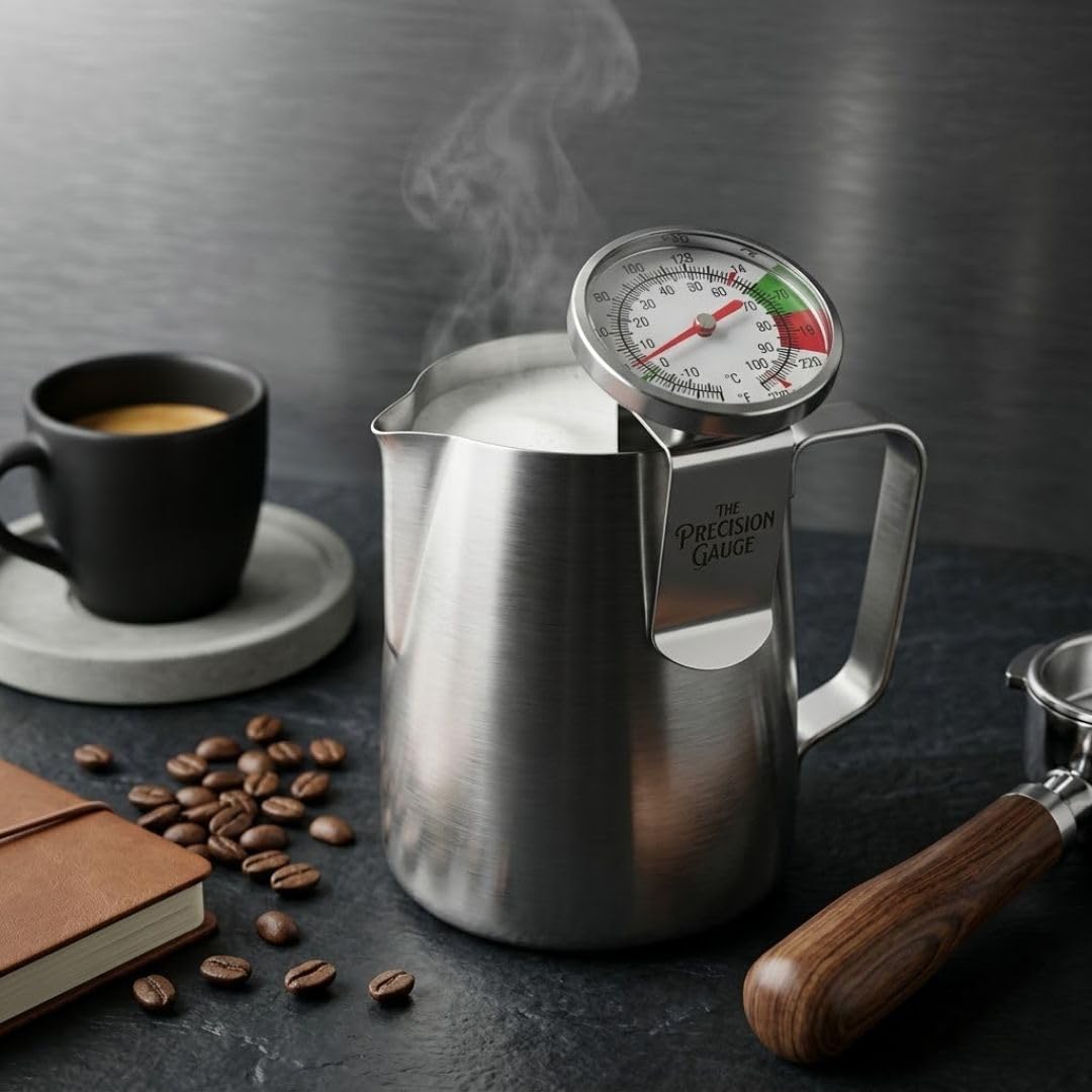 Bean Bliss® Premium Coffee Thermometer for Espresso & Milk Frothing | Stainless Steel Clip-On Barista Thermometer | Easy Read Dial | -10°C to 110°C 1