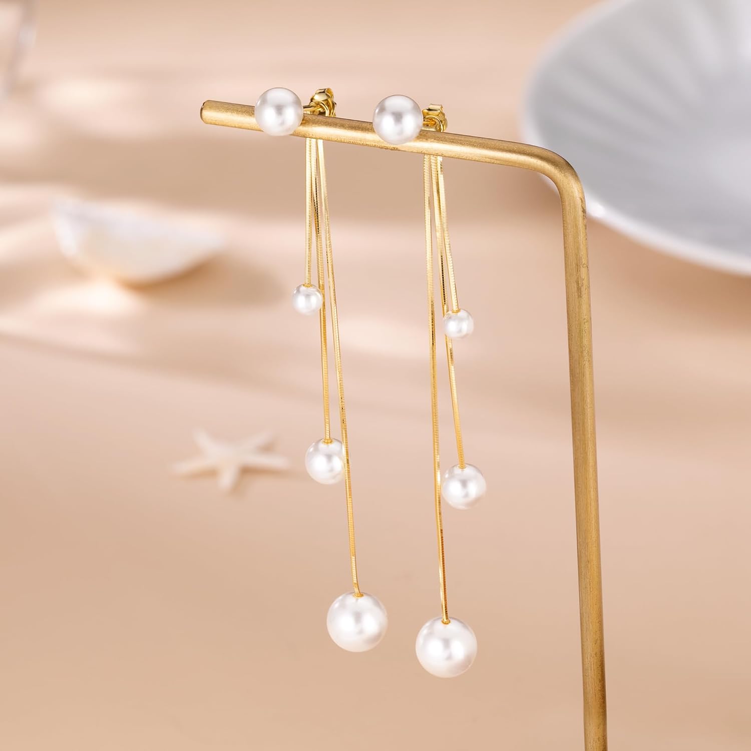 SLUYNZ Sterling Silver Pearls Dangle Earrings Chain for Women Teens Wedding Dangle Earrings Long Tassel - Image 4