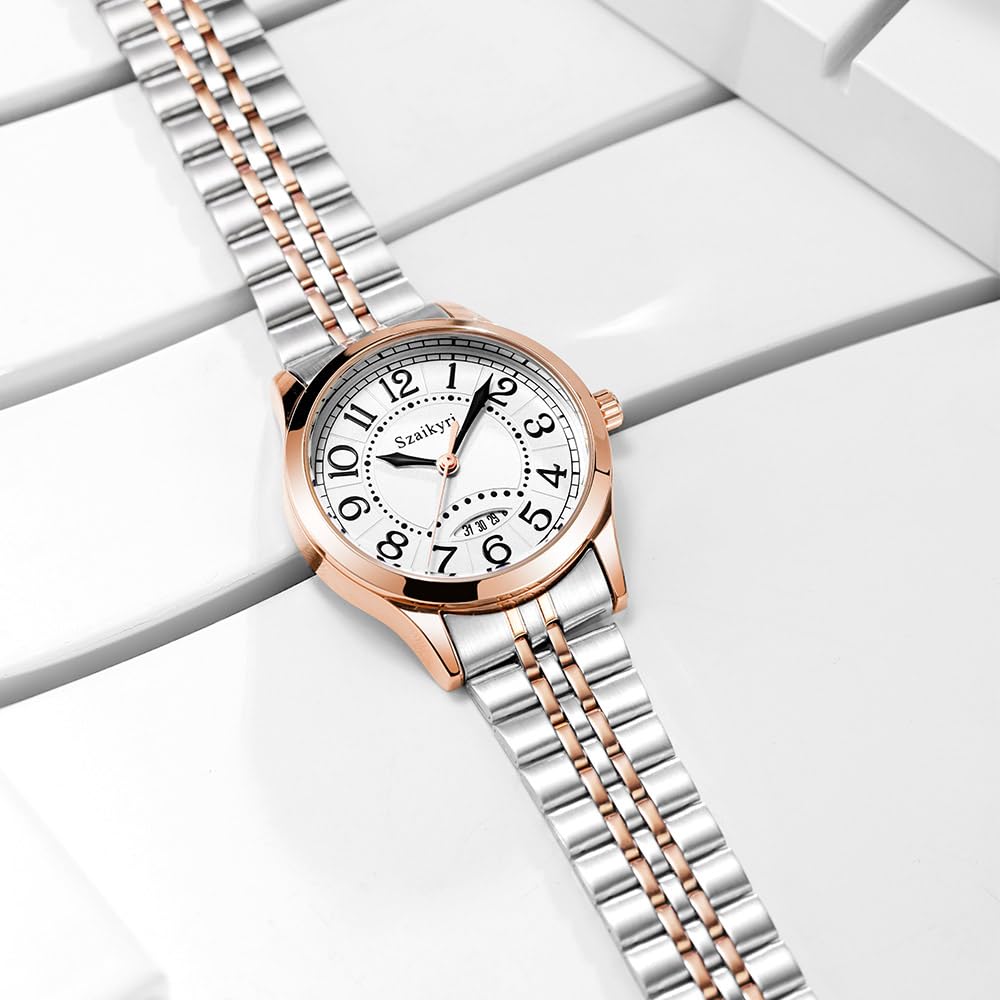 Szaikyri Clasica Reloj Mujer con Numerales Árabes de Tiempo Fácil de Leer Mujer Reloj con Calendario Resistente al Agua