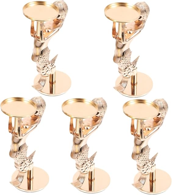 DOITOOL 5pcs Mermaid Candle Holder Mermaid Candle Stand Sea Candlesticks Mermaid Tail Candle Holder Nautical Candle Holders Pillar Candle Holders Dining Table Zinc Alloy Banquet Candelabra