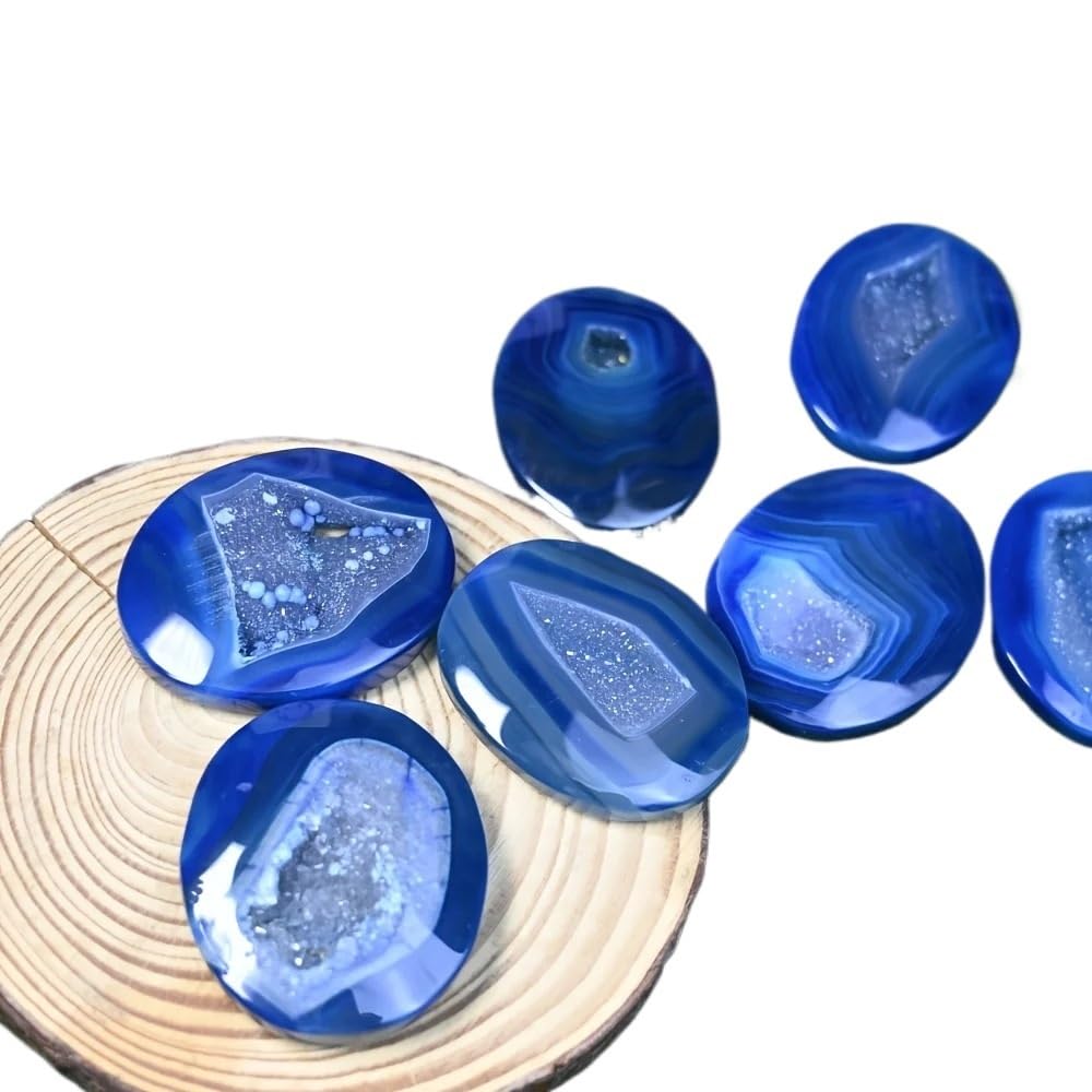 YLQUXEUV 100g Blue Agate Geode Palm Stone Hand-Carved Polished Decorative Ornament with Hollow Center