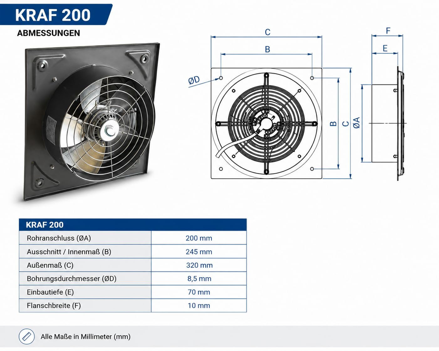KDR-200mm Ventilador Industrial Ventilación Extractor Ventiladores industriales Axial axiales extractores aspiracion mura pared
