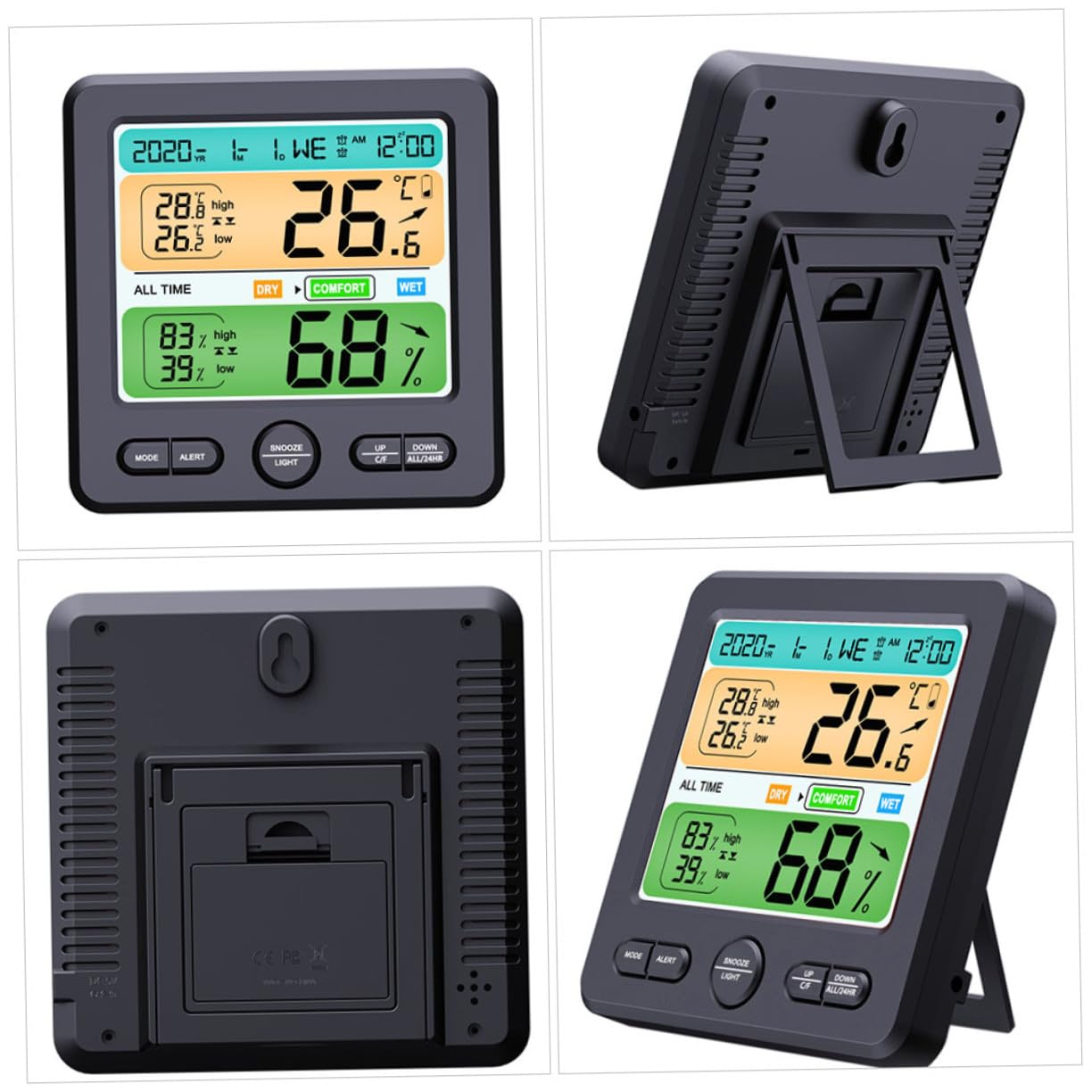 Artibetter Misuratore Di Umidità Digitale e Termometro Da Tavolo Monitor Di Temperatura e Umidità Per Casa Design Compatto Grande Schermo Lcd