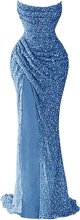Zeeyecie Sparkly Sequin Prom Dress for Women 2026 Long Mermaid Strapless Glitter Formal Evening Ball Gowns with Slit