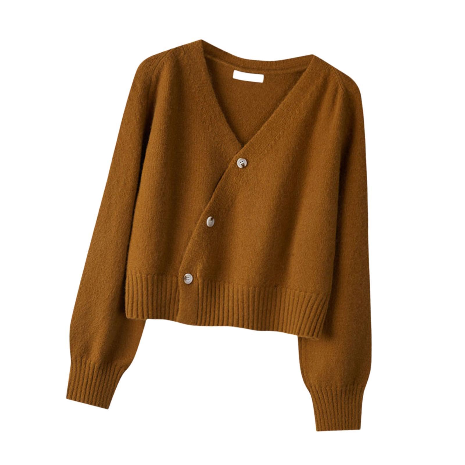 shopora Women'S Cardigan Sweater For Fall Winter Jacket Clothes V Neck Crop Cardigan Brown | Womens Clothing | Sweaters-picture-18
