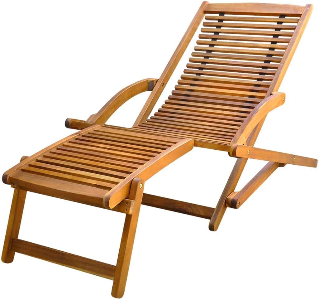 Folding Sun Lounger.Adjustable Outside Patio Sunlounger.Outdoor Garden Lounge Chair Deck with Footrest Solid Acacia Wood