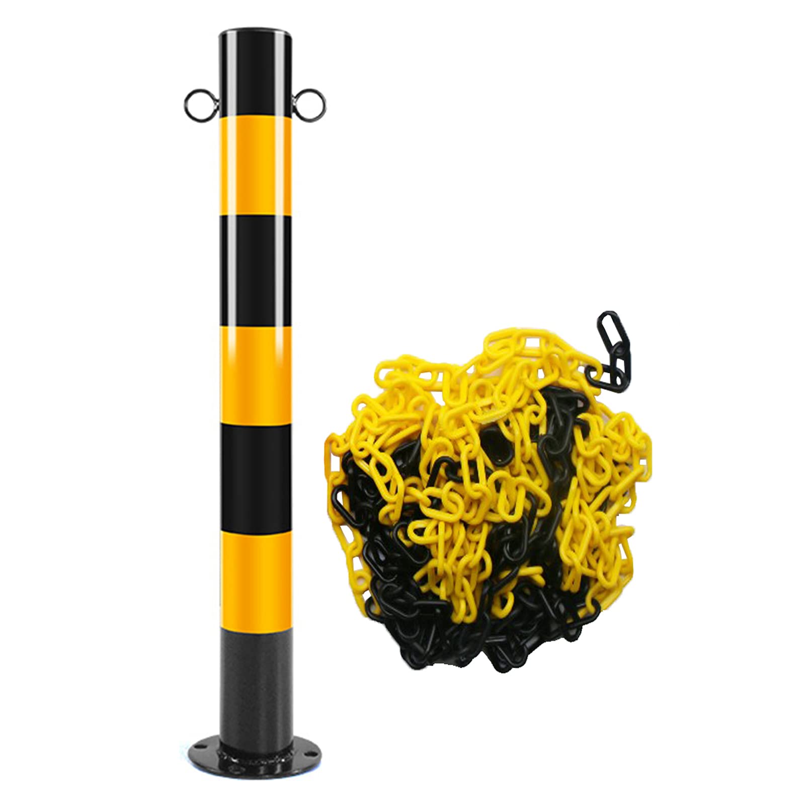LKH750mm Bollard Post with 5m Plastic Chain, Parking Barriers Metal Safety Barrier Large Safety Caution Barrier(Size:750x76mm)