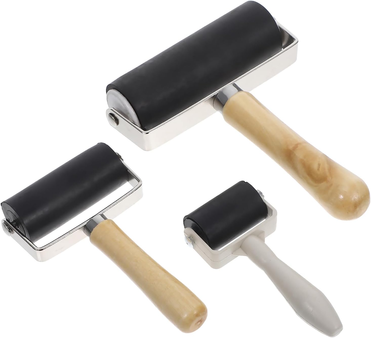 PLAFOPE 3pcs Rubber Ink Roller Set for Printmaking and Crafting, 10cm/6cm/3.5cm Black Brayers for Painting, Stamping, and Gluing Art Projects at Home