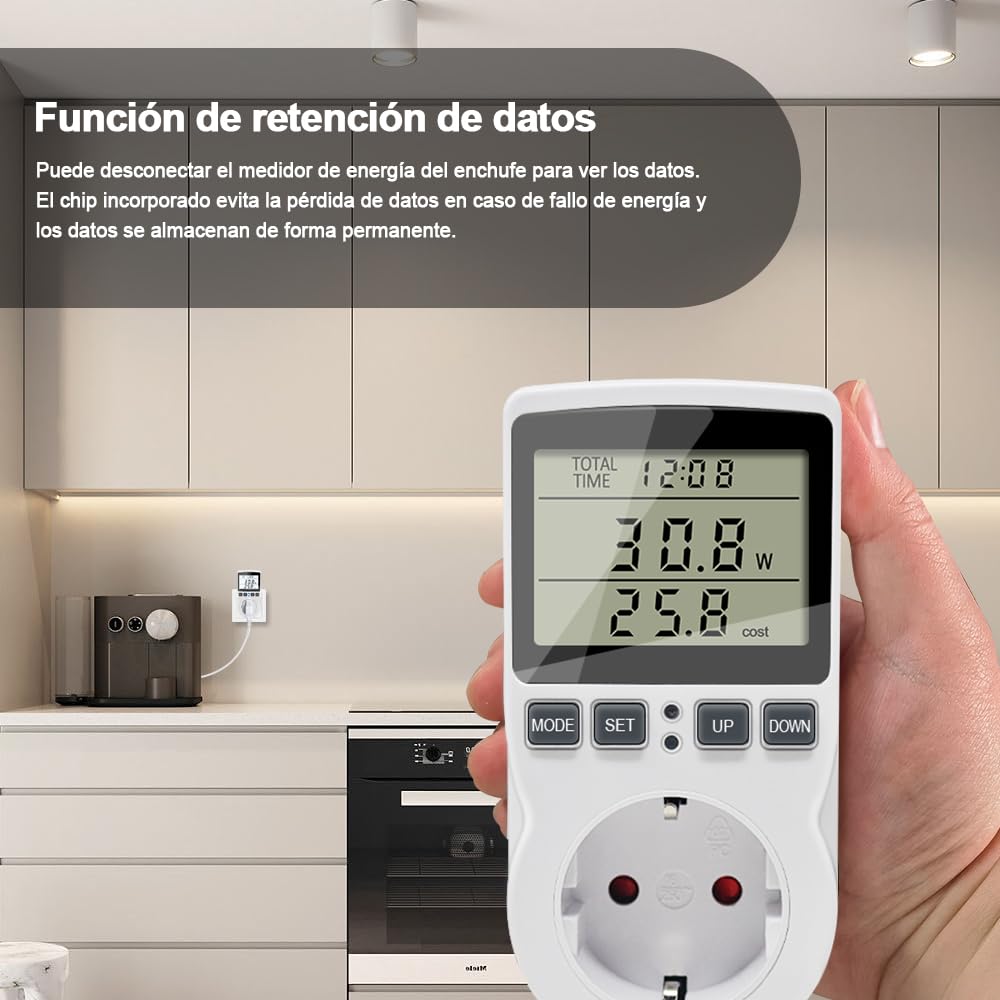 KETOTEK Medidor de Consumo Electrico, Monitor de Electricidad con Pantalla LCD Retroiluminada, Enchufe Medidor Consumo Energía 11 Modos, Protección contra Sobrecarga 3680W