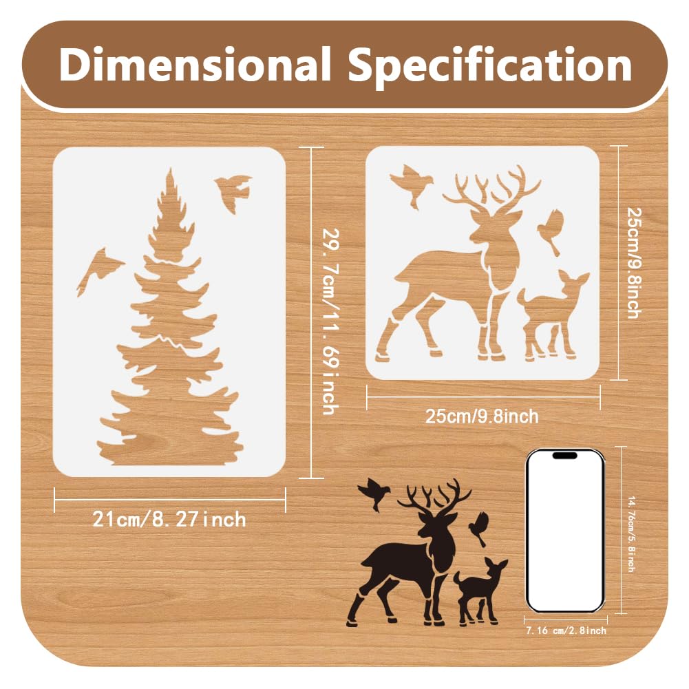 DOODLREAM 9Pcs Spliced Christmas Pine Trees & Deers Large Wall Stencils A4 Size Plastic Reusable Tree Templates for Painting on Wood Wall Fabric Glass Furniture - Image 2