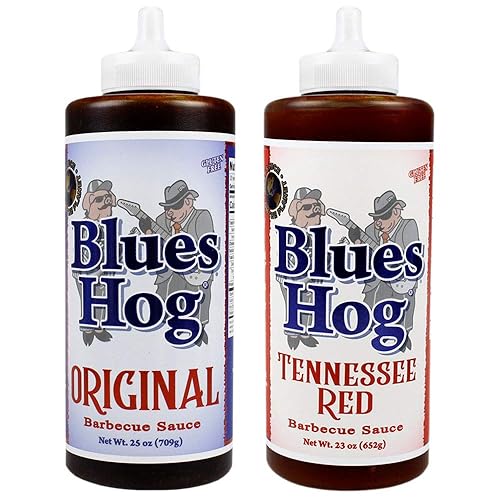Blues Hog Original 25 oz y Tennessee Red 23 Oz BBQ Sauce Squeeze Bottle 2 Pack