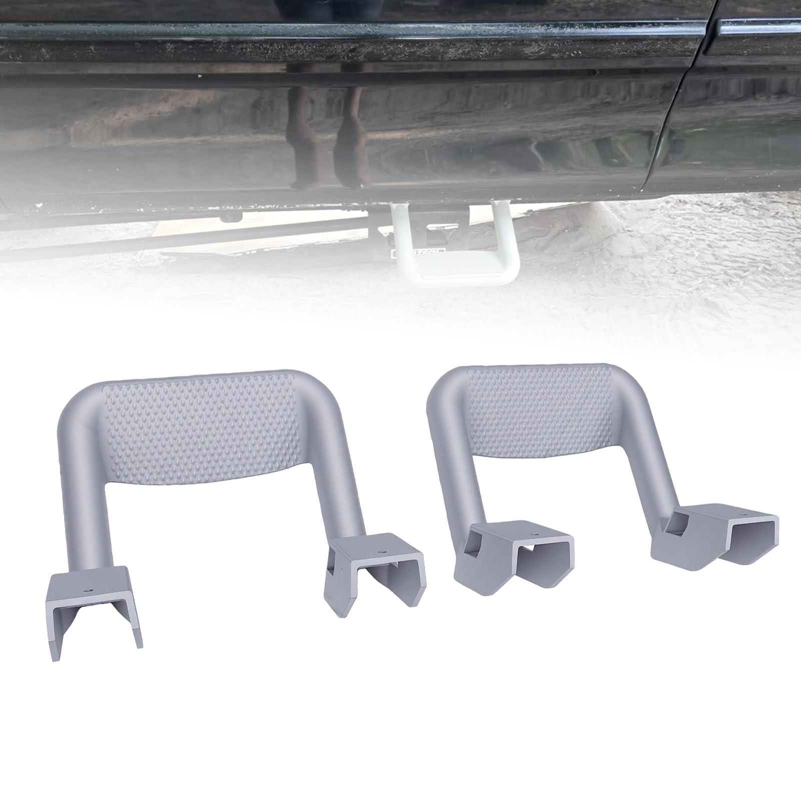 AMONIDA Escalones Laterales Universales para Camiones, Diseño de Aluminio Resistente con Superficie Texturizada Antideslizante, Reemplazo sin Esfuerzo, 2 Juegos, Acabado Plateado