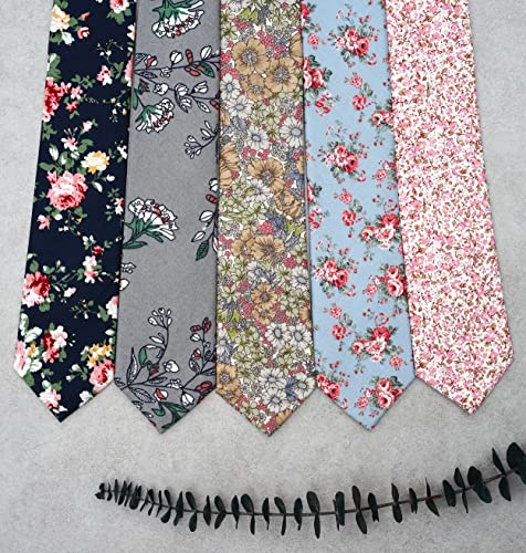 Image of BELLUNO Men's Cotton Floral Skinny Tie, 2.5 inch Width, with Gift Box