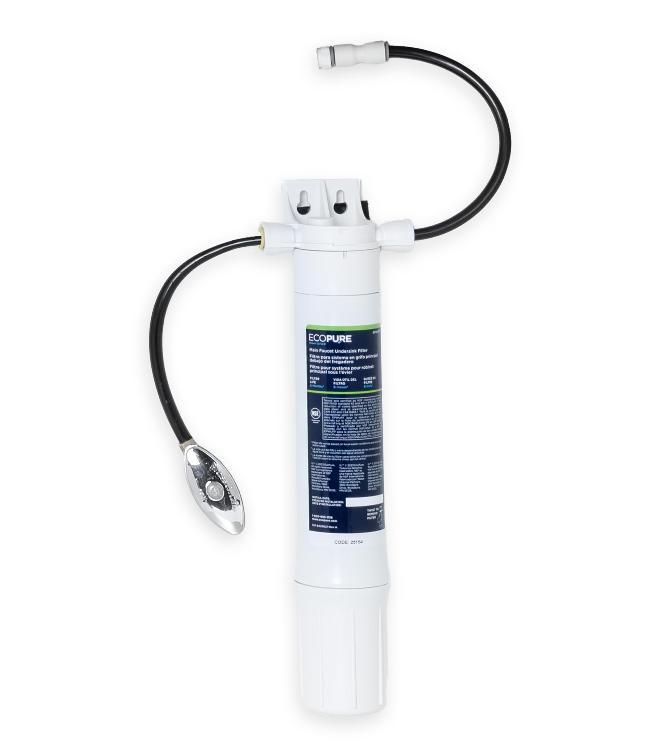 ECOPURE | Système de Filtration Instantanée Sous Évier (EPWUFF)| Installation Facile Directement au Robinet Principal | Réduit Chlore, Sédiments et Kystes | Durée de Vie : 6 Mois/7500L d'Eau