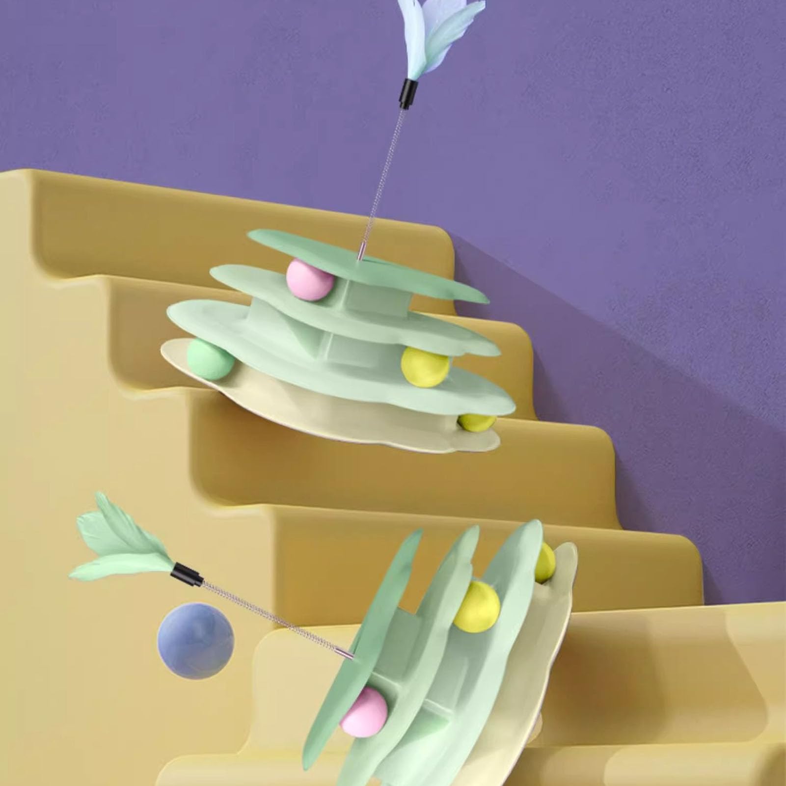 Jouet Pour Chat À 2 Couches Avec Platine, Jouet Interactif En Bois 3 En 1 Pour Chat Avec Balles