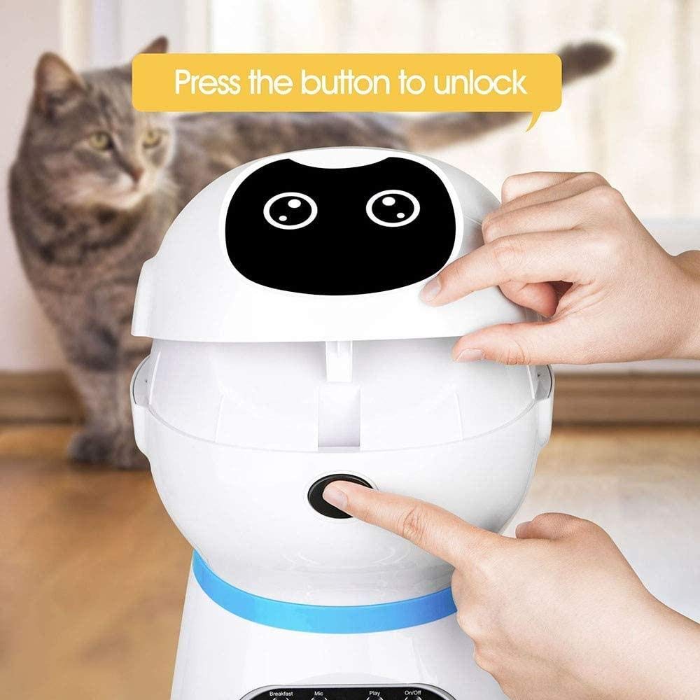 Dispenser automatico di alimenti per cani e gatti da 3,5 litri Dispenser per alimenti per cani con doppio controllo della parte del registratore vocale Timer e allarmi digitali programmabili (bianco)