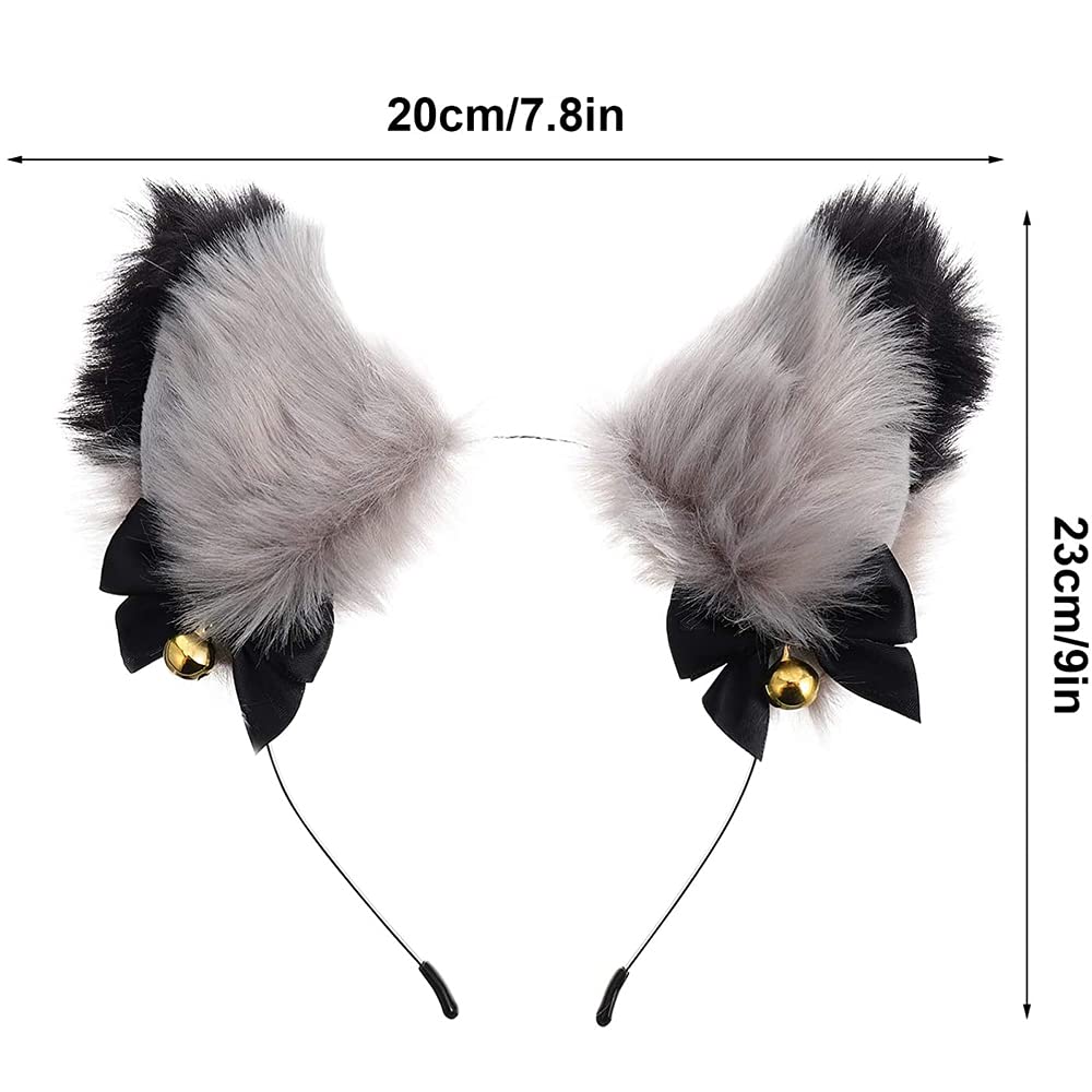 Cerchietti Con Orecchie Gatto E Volpe In Peluche | Morbido Cerchietto Con Campanelli | Accessorio Cosplay Per Feste E Carnevale | Nero+Grigio