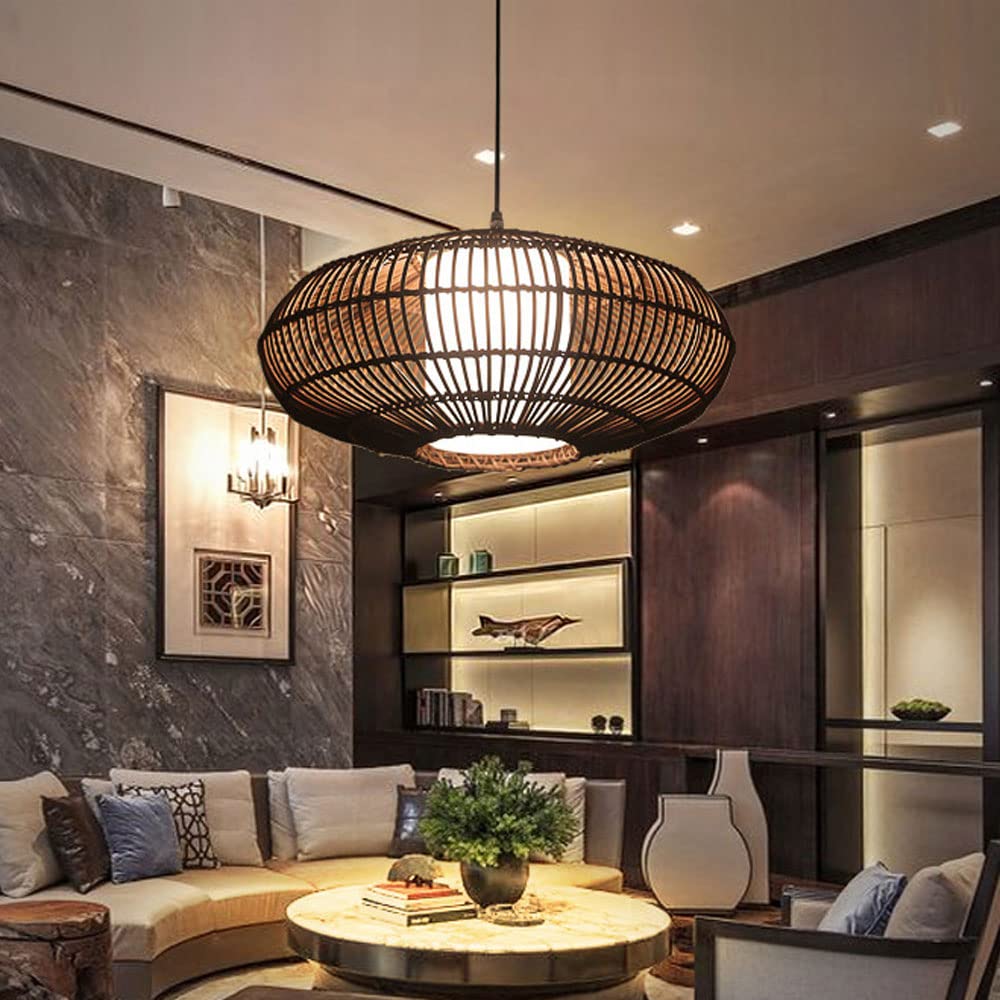 Lámpara Colgante De Bambú Lámpara Colgante De Ratán Lámpara Boho, Muebles De Ratán, Lámpara Artesanal Decorativa Japonesa Casa De Campo, Luces Decorativas De Pantalla Bohemia