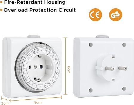 G-Homa Mechanical Timer Socket Set of 2 Analogue Timer for Indoor Use with 96 Segments 15 Minute Switching Interval Daily On/Off Cycle for Christmas Decoration Child Lock Timer