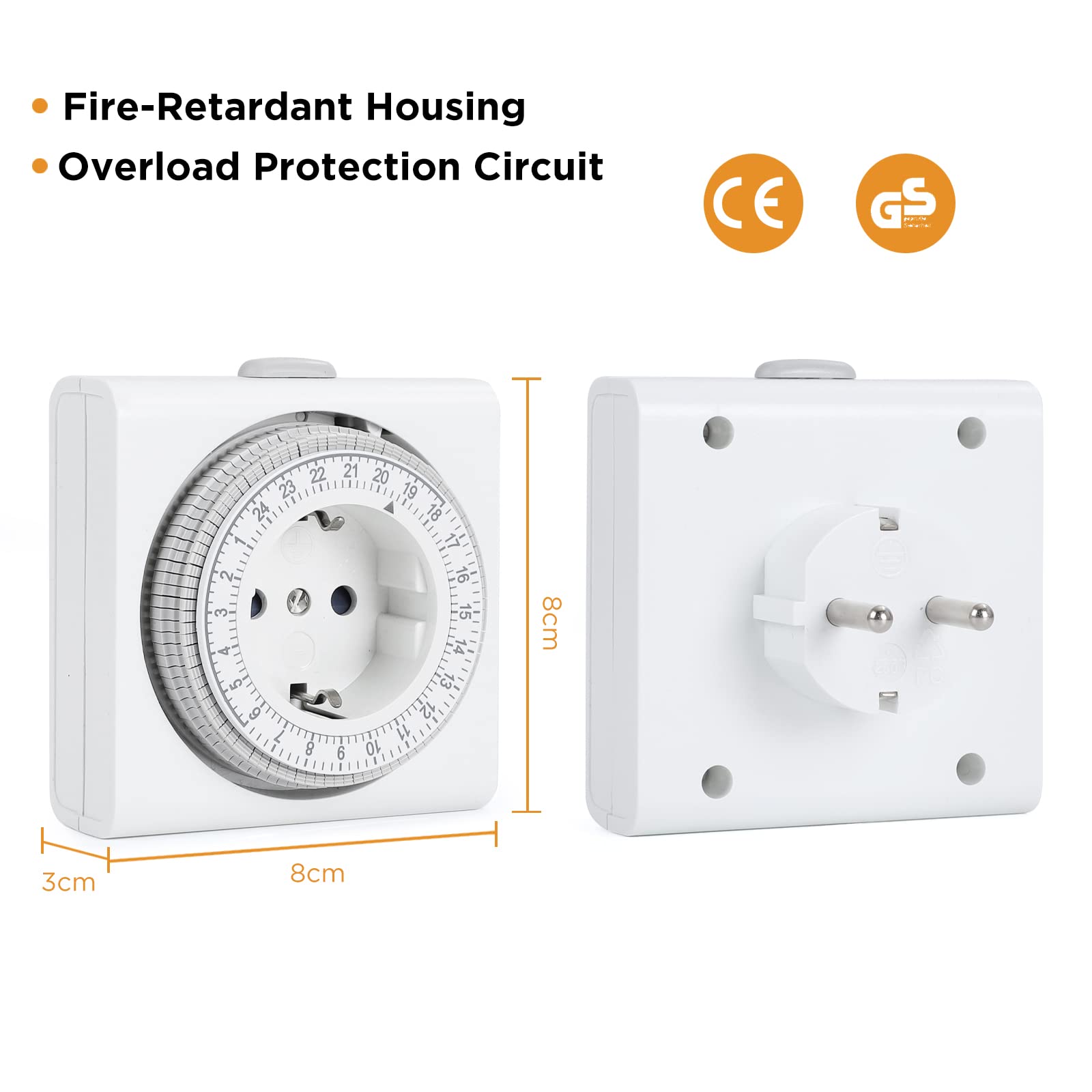 Presa Timer Meccanico, G-Homa Set da 2 Timer Analogici per Interni con 96 Segmenti, Intervallo di Commutazione 15 min, Ciclo On/Off Giornaliero, per Decorazioni Natalizie, Sicurezza Bambini