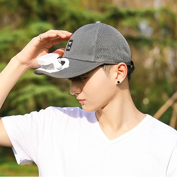 Mens Baseball Cap with Solar Fan, Summer UV Protection Wide Brim Sun Hat Mesh Beach Hats, Solar Powered/USB Charging
