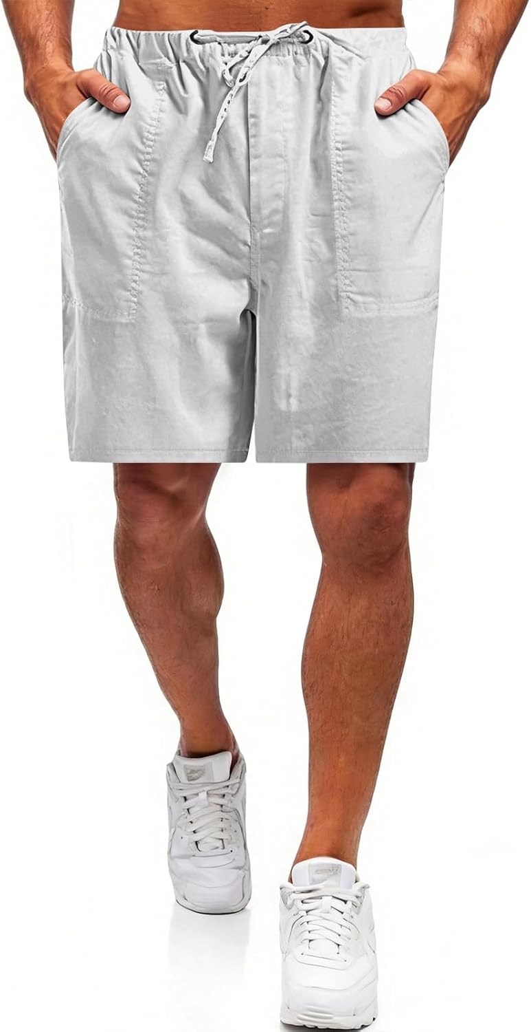 Ymosrh Men's Causal Shorts Lightweight Summer Beach Vacation Drawstring Shorts with Pockets M-5XL