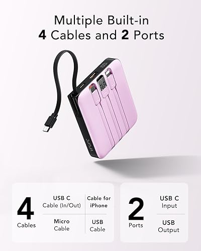 Miniatura 6 de VRURC Cargador portátil con cable incorporado, banco de energía de 10000 mAh, batería USB C de carga rápida de 22.5 WPD20 W para iPhone 16, 15, 14,