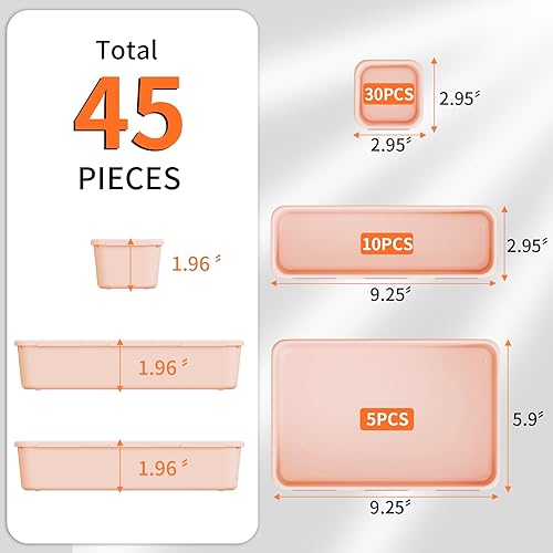 Miniatura 3 de Paquete de 45 bandejas organizadoras de cajones de plástico color rosa, almacenamiento de 3 tamaños para cocina, baño, oficina, tocador, maquillaje,