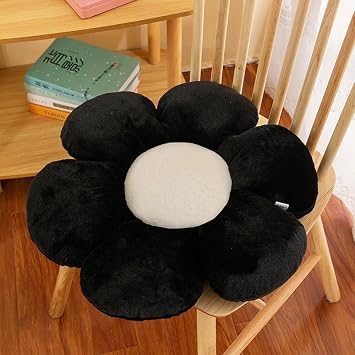 WAIUYIA Flower Pillow Flower Shaped Throw Pillow Flower Floor Pillow Seating Cushion Decorative Plush Flower Butt Tatami Pillow Floor Cushion Soft Petal Pillow for Bed Sofa Car Black,15.7 inch