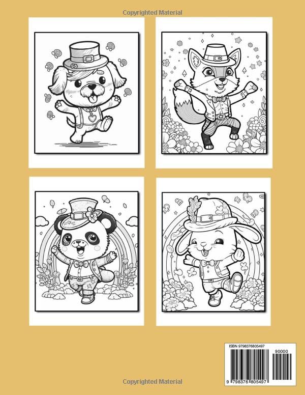 St Patricks Day Coloring Book For Kids: Cute Animals Leprechaun Outfit Illustrations to Color for Holiday Fun Activity Saint Patrick Lucky Clovers Coloring Pages Great Gift for Boys Girls image 3