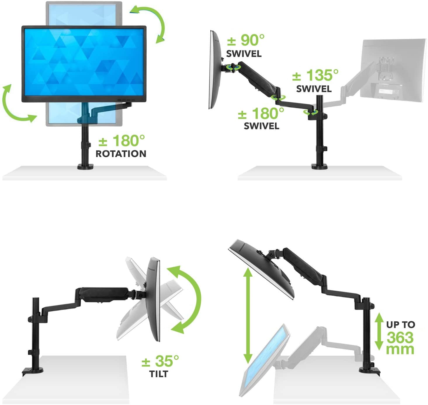 Techly 102772 Supporto da Scrivania per Monitor 17-32" con Molla a Gas Estensione 420 mm Nero