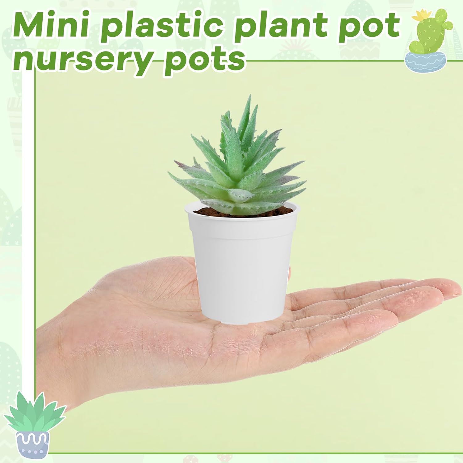Yaomiao 200 Pcs 2 Inch White Mini Plastic Plant Pot Nursery Seedling Pots Seed Starter with Drainage Holes for Indoor Outdoor Garden Succulent Plants Cuttings Transplanting