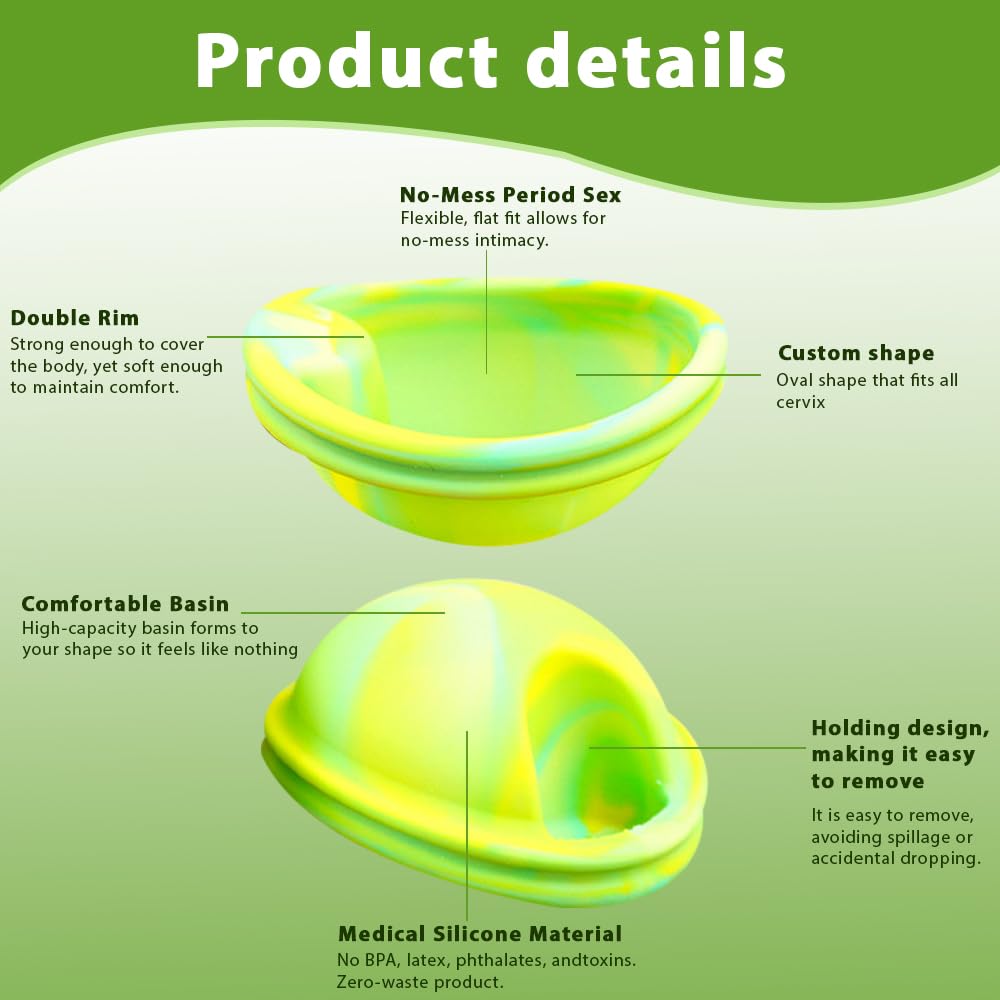 Juego de disco menstrual con 2 discos periodales de tamaño S+L, esterilizador y bolsa de almacenamiento, disco menstrual reutilizable para mujeres activas, deportes, natación, intimidad, verde