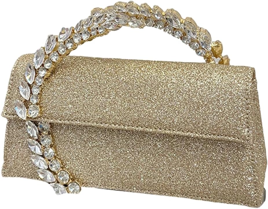 Evening Bag For Women Glitter Crystal Handle Clutch Purse Flap Handbags For Wedding Party Chain Crossbody Bags