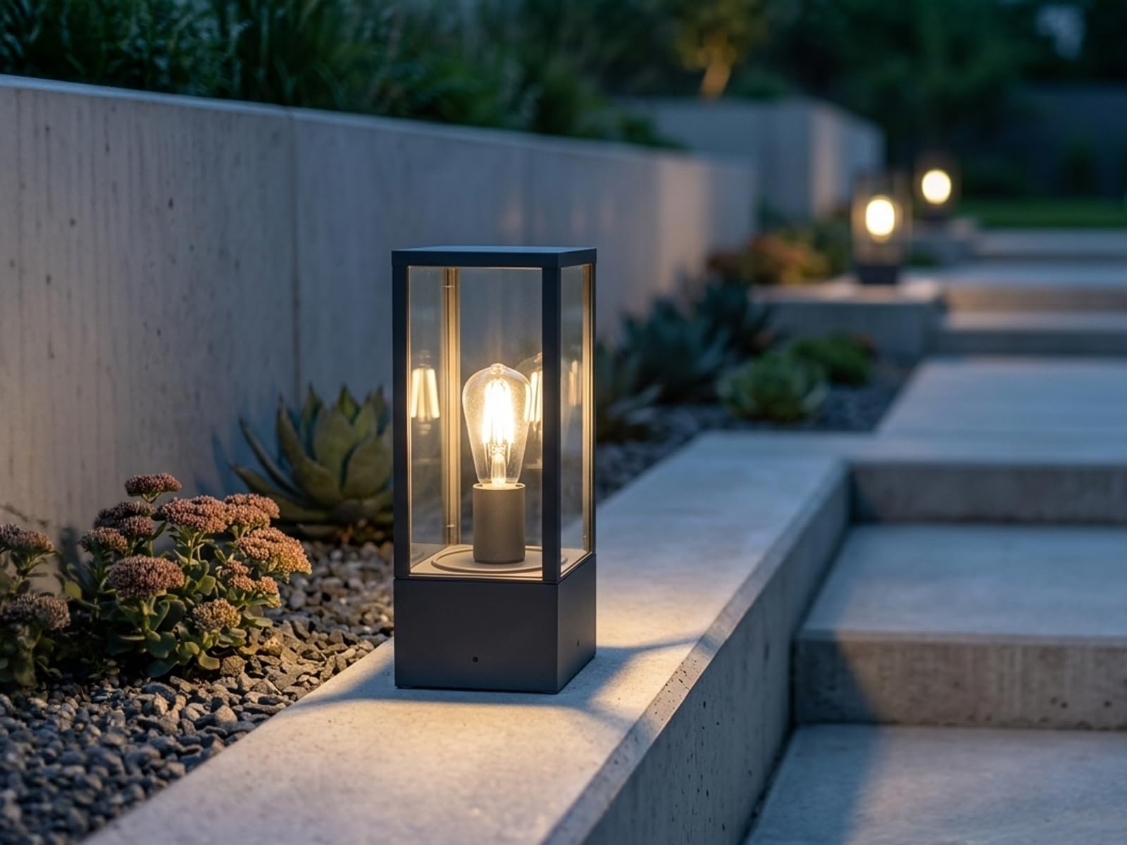 meineWunschleuchte Sockel-Leuchte Anthrazit für Terrassenbeleuchtung Außen | mit E27 LED, Höhe 40cm, moderne Pollerleuchte, Aluminium mit Glas, für Wegbeleuchtung Garten, Schutzklasse IP44