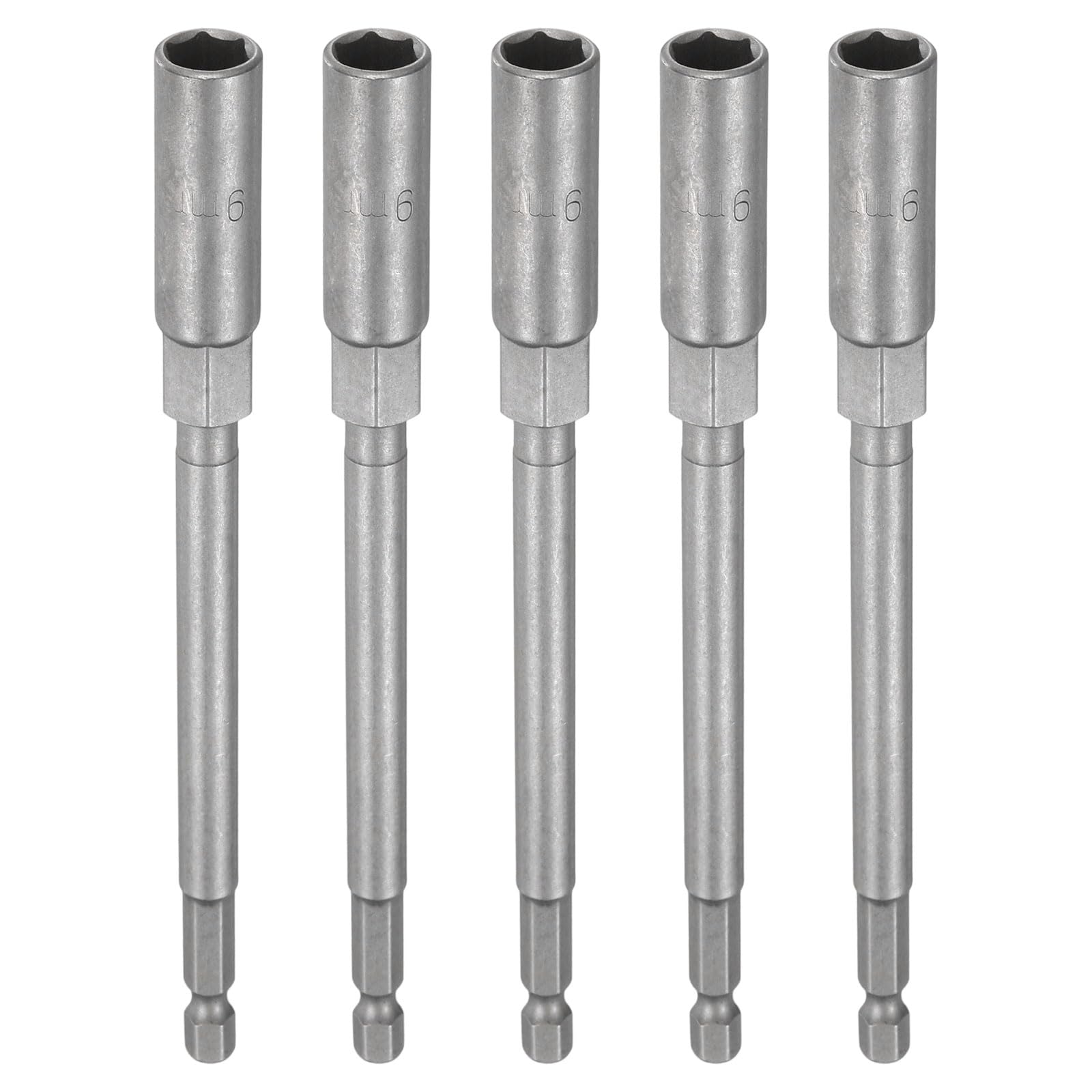 sourcing map 5pcs Nut Driver Drill Bit 9mm Metric Impact Socket 1/4" Hex Shank 6" (150mm) Extra Long 6-Point Sockets Quick-Change CR-V Steel Bolt Setter for Power Drill Drivers — image 1