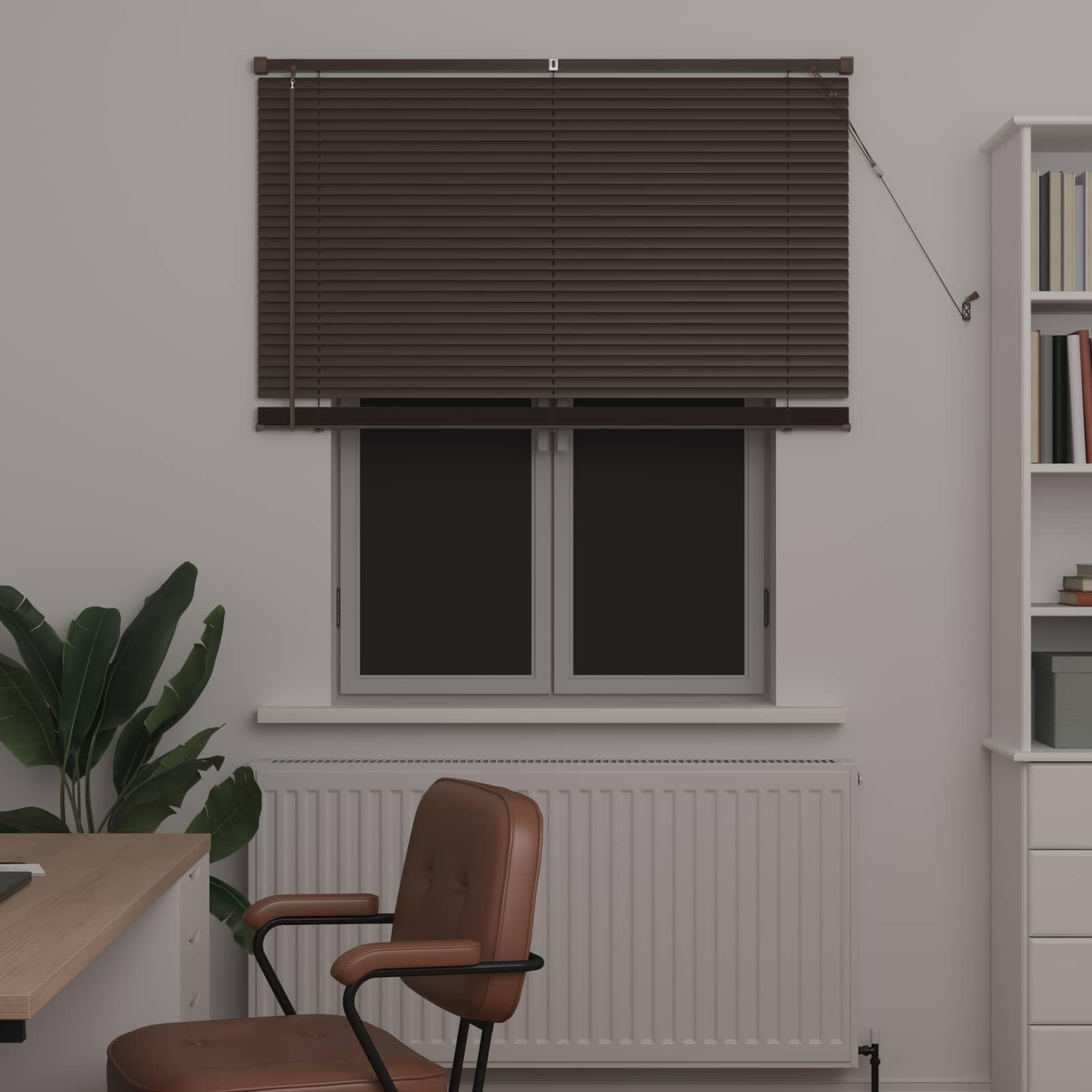 Persiana marrone scuro con motivo 150 x 120 cm, in robusto PVC, design moderno con asta girevole, clip di sicurezza e kit di montaggio per ufficio, soggiorno e camera da letto