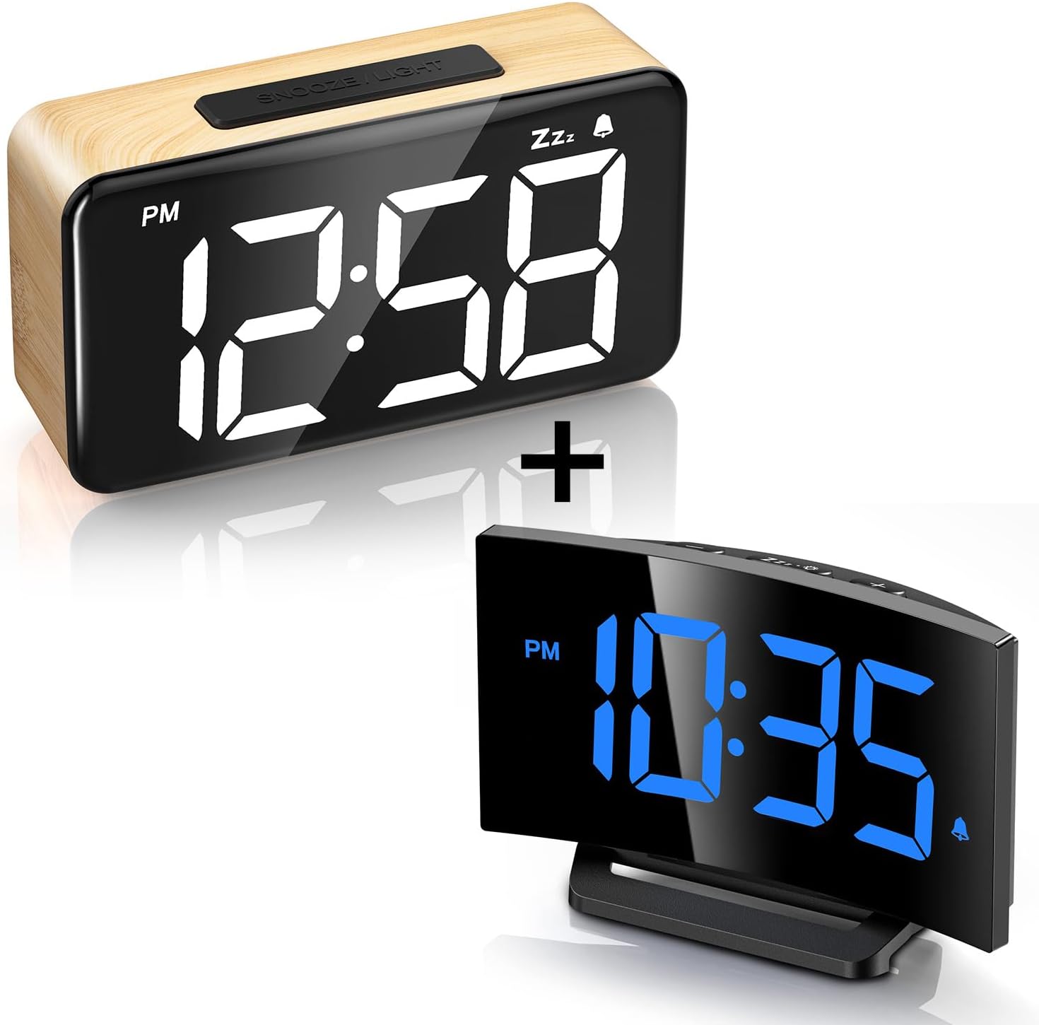 GOLOZA Blue Basic Alarm Clock for Bedroom &Wooden Alarm