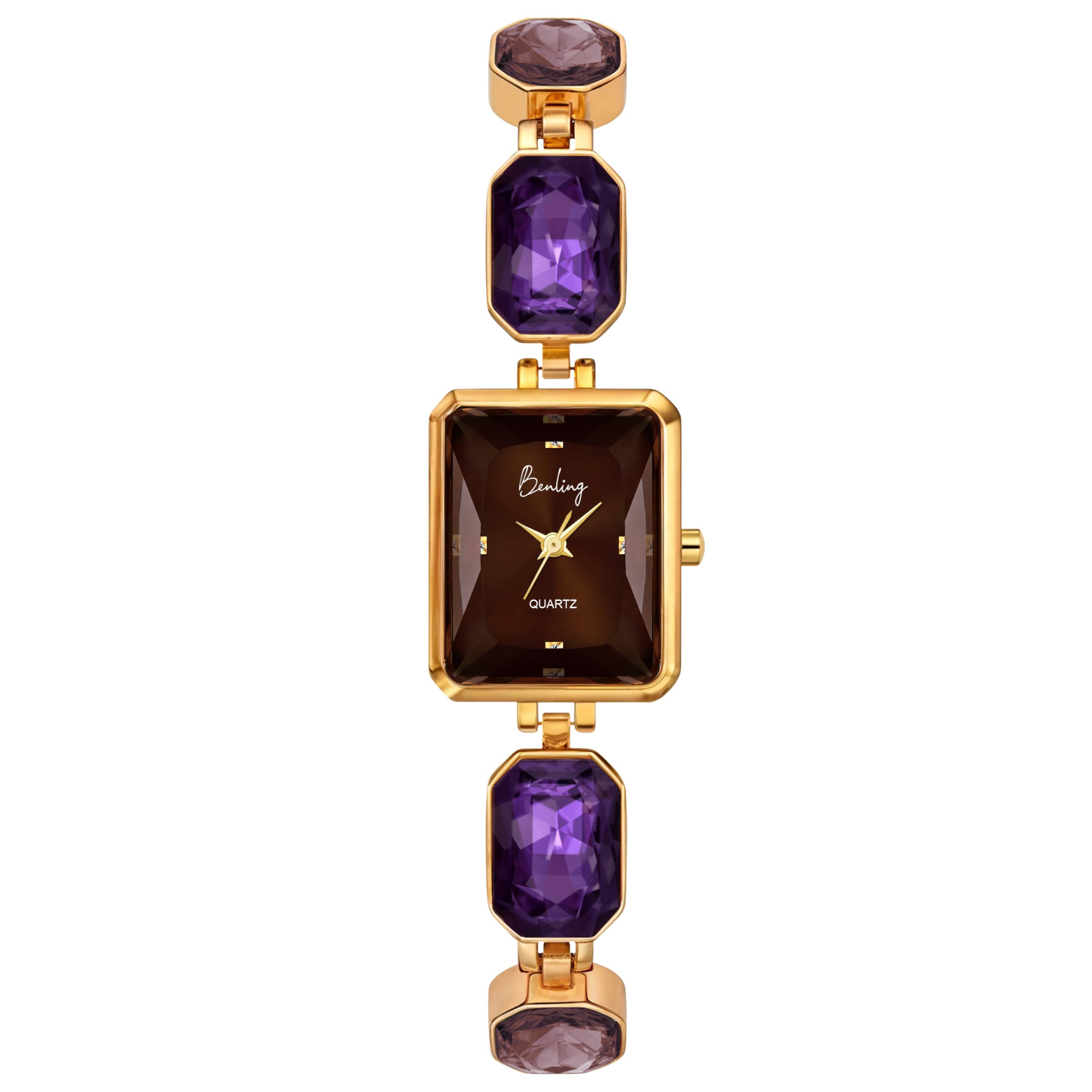 Benling Square Gemstone Dial Watch - Luxurious Design (Amethyst Mocha) (B0DG2M2X14) Amazon Price History, Amazon Price Tracker